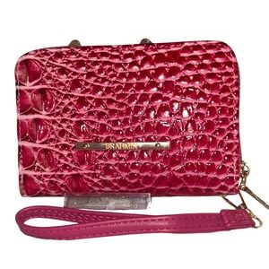 Brahmin Pink Croc Embossed Leather Zip Around Wristlet Wallet Gold Tone Hardware